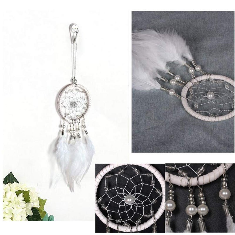Malicosmile Dream Catchers for Cars Rear View Mirror, Small White Feather Dream Catcher Wall Hanging Decorations Car Charm Ornament - Image 3